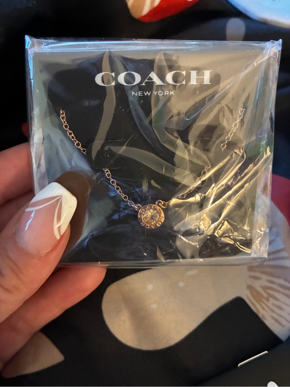 Coach Rose Gold Crystal Disc Necklace